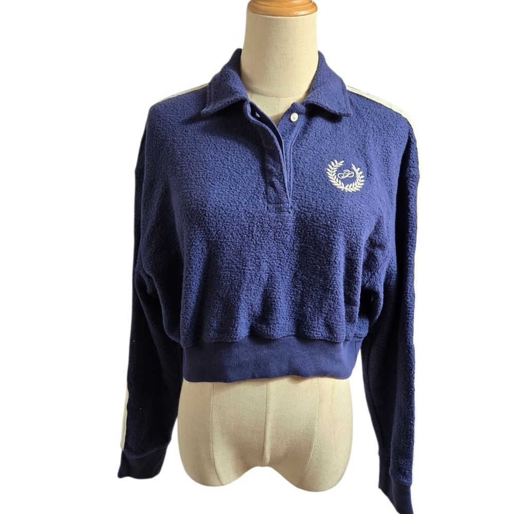 PINK Victoria's Secret Navy Fleece Varsity Vintage Cropped Pullover